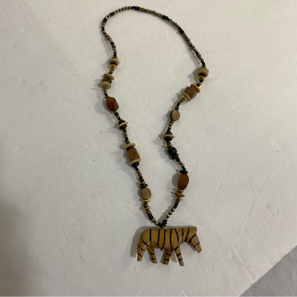 Boho Zebra Pendant Beaded Necklace - Brown - Picture 13 of 15
